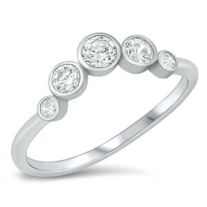 Sterling Silver CZ Ring – Graduated Bezel Design (Size 4)